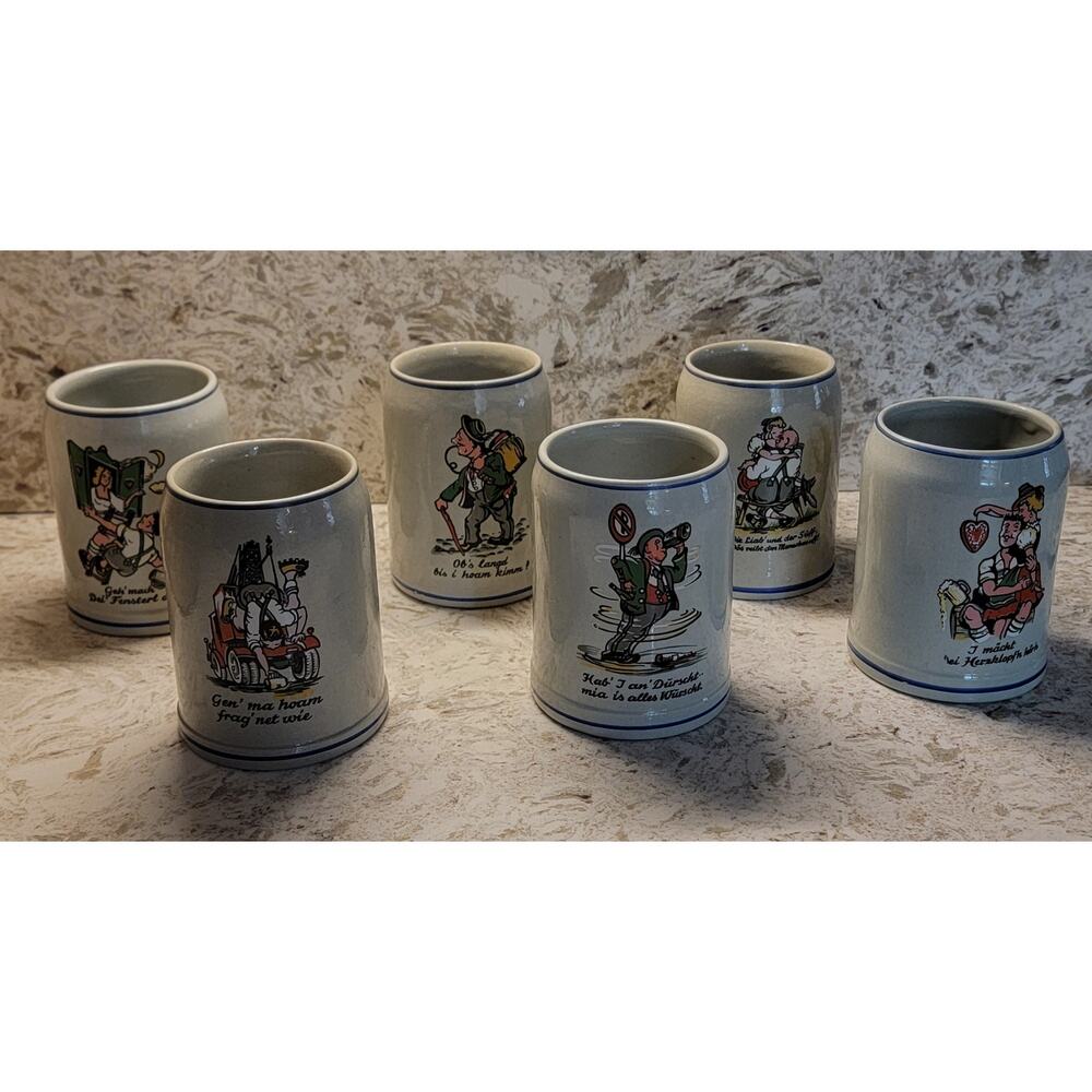 Vintage Simon Gerz German Stoneware Beer Stein Mug Germany - Set of 6